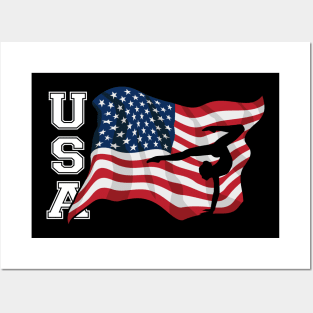 Patriotic American USA Waving Flag Girls Gymnastics Sports Posters and Art